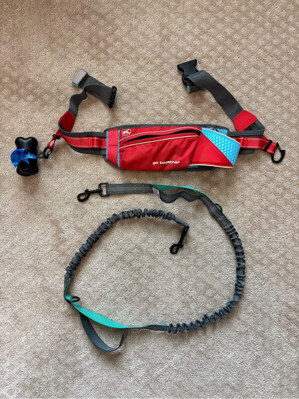 Red Hands-Free Dog Walking/Running Belt with Leash - Picture 2 of 8